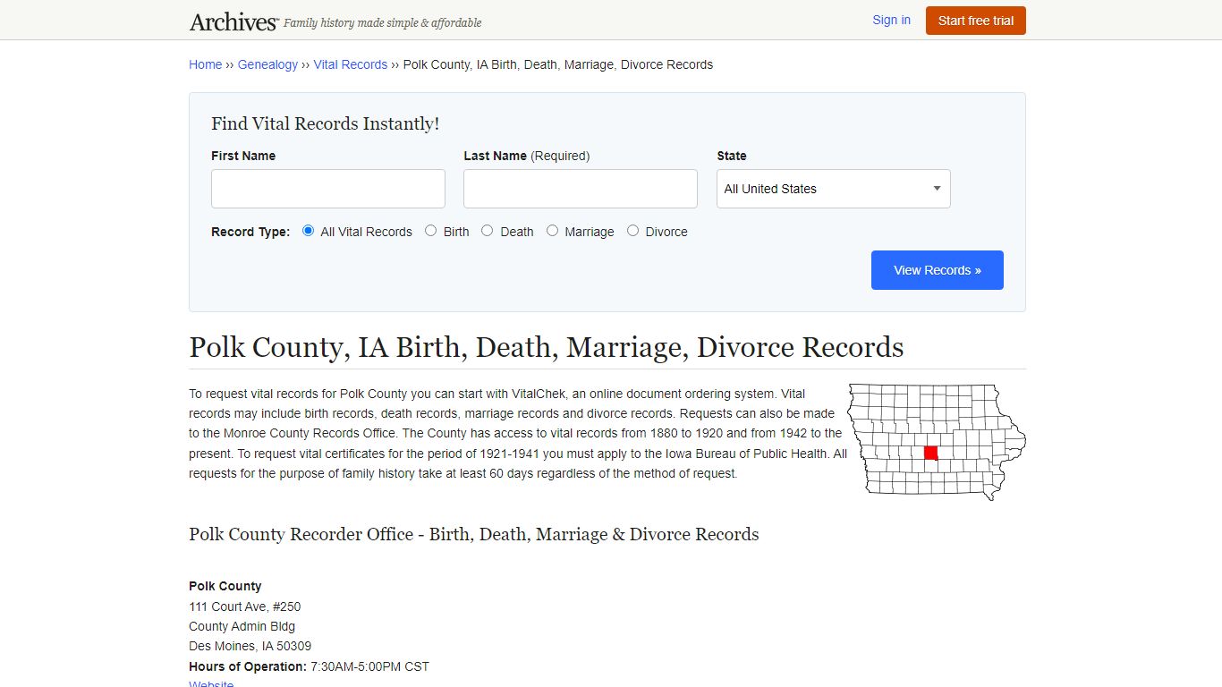 Polk County, IA Birth, Death, Marriage, Divorce Records - Archives.com